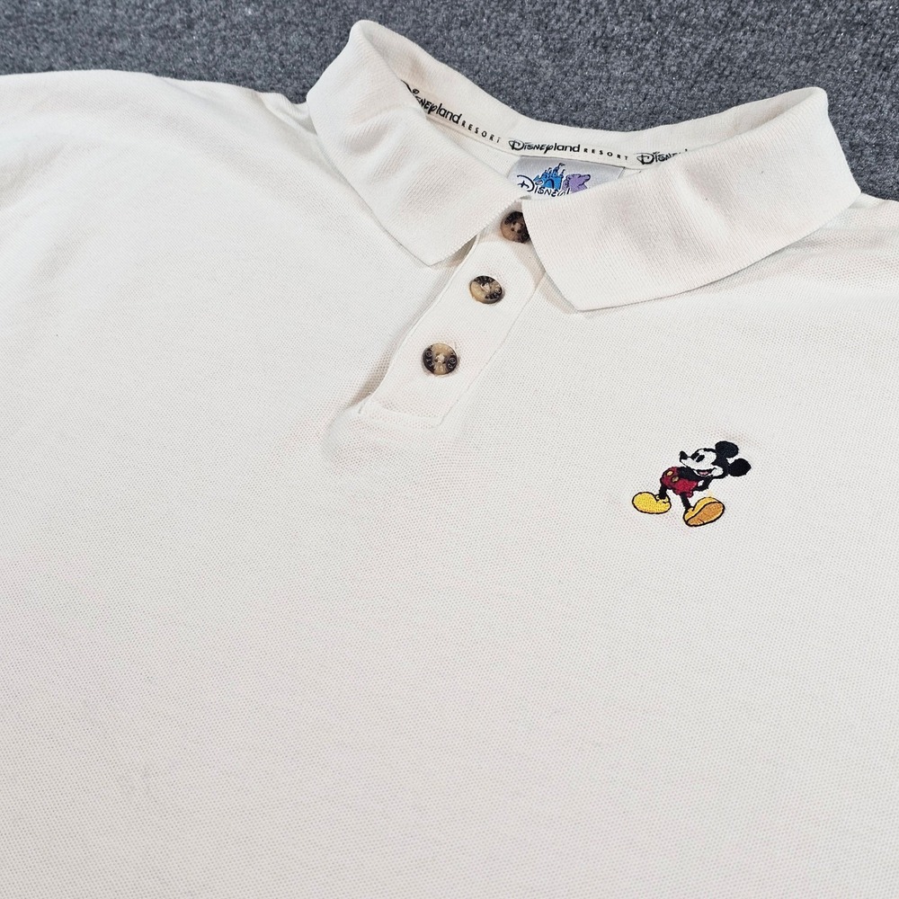 Vintage Disneyland Resort Mickey Mouse Mens XL White Short Sleeve Pique Polo